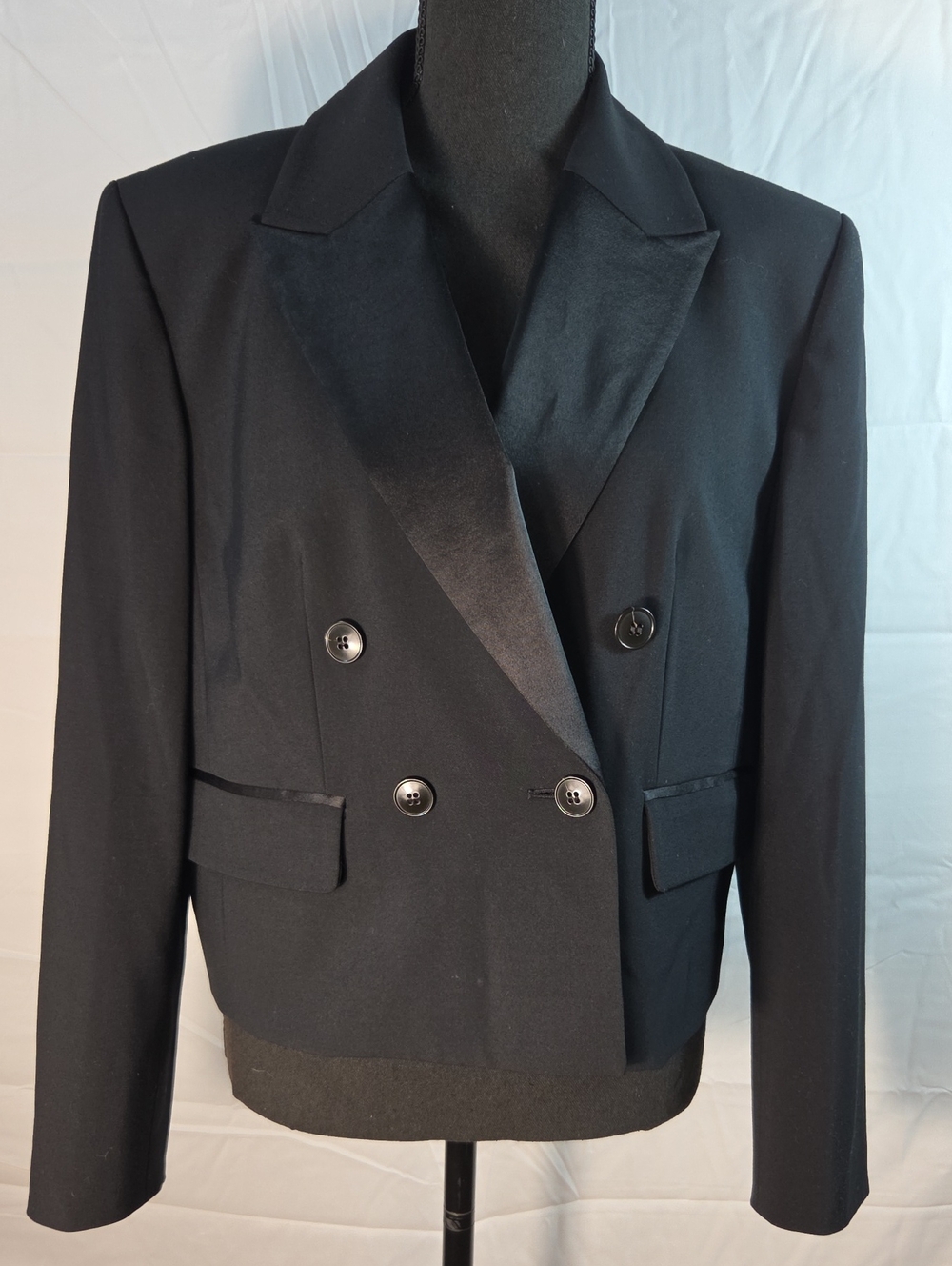 Madewell Double Breasted Tuxedo Blazer Satin Peak Lapel Black Size 6 (0265)